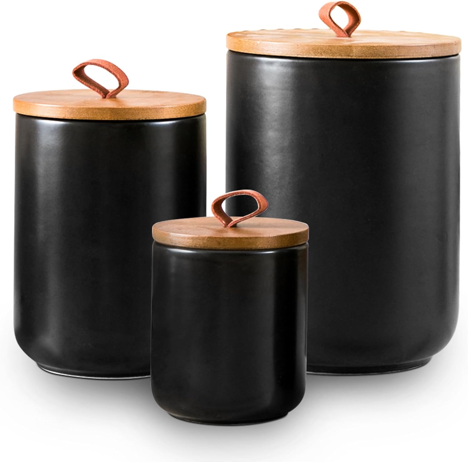 Black Ceramic Canister Set for Kitchen Storage with Airtight Lids