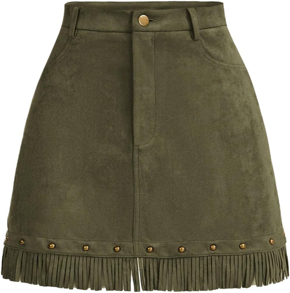 WDIRARA Women's Faux Suede Fringe Skirt for Stylish Outfits