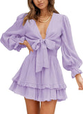 Dokotoo Women's Fall Mini Dress with Knotted Deep V Neck Design