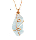 Copper Wire Wrapped Raw Blue Celestite Crystal Pendant Necklace