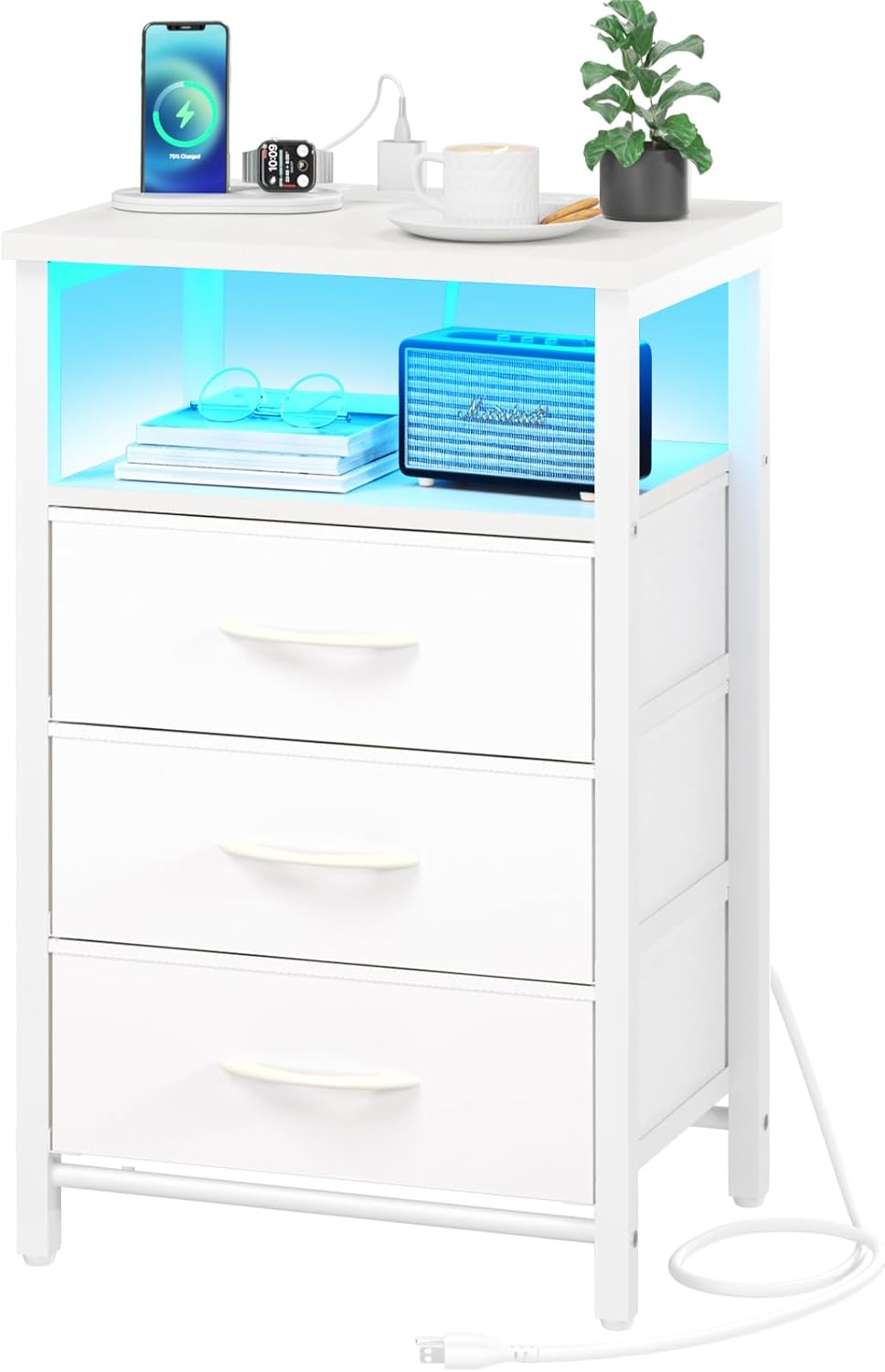 Yoobure Night Stand with Charging Station and LED Lights