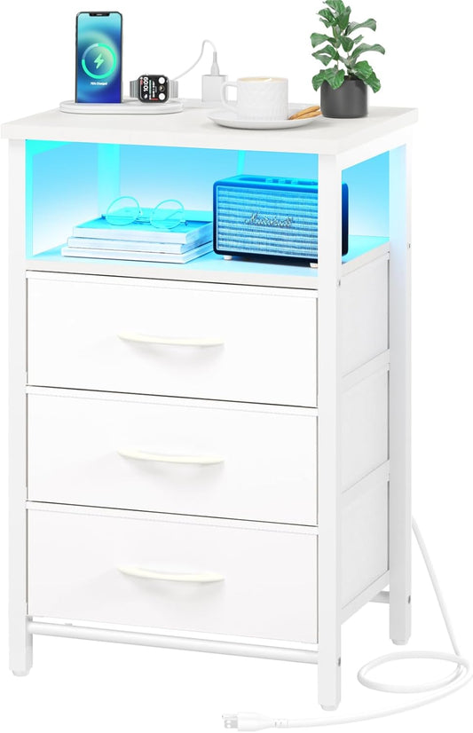 Yoobure Night Stand with Charging Station and LED Lights