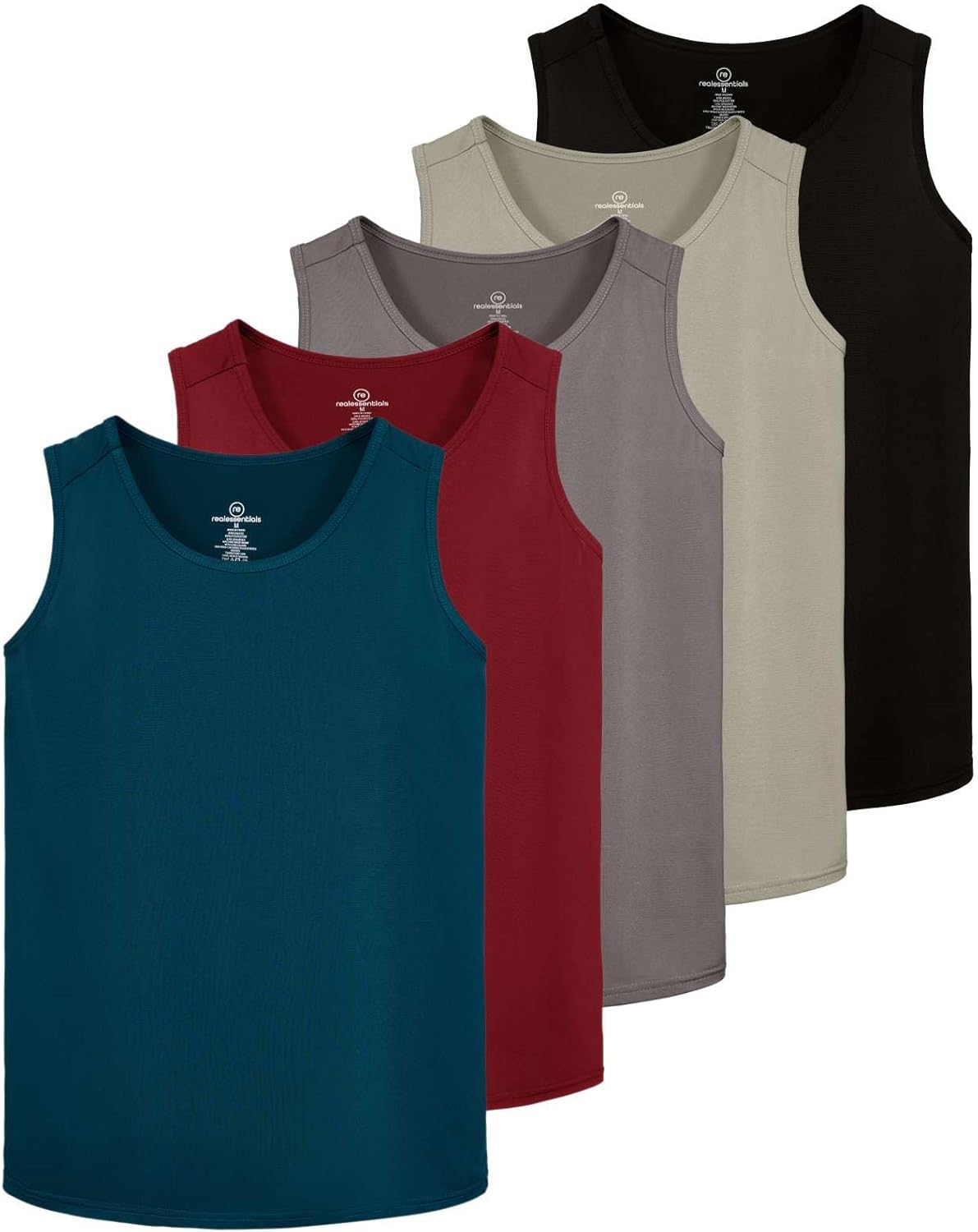 Real Essentials 5 Pack Dry-Fit Muscle Tank Tops for Men