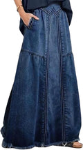 CHARTOU Retro High Waist Frayed A-Line Maxi Denim Skirt