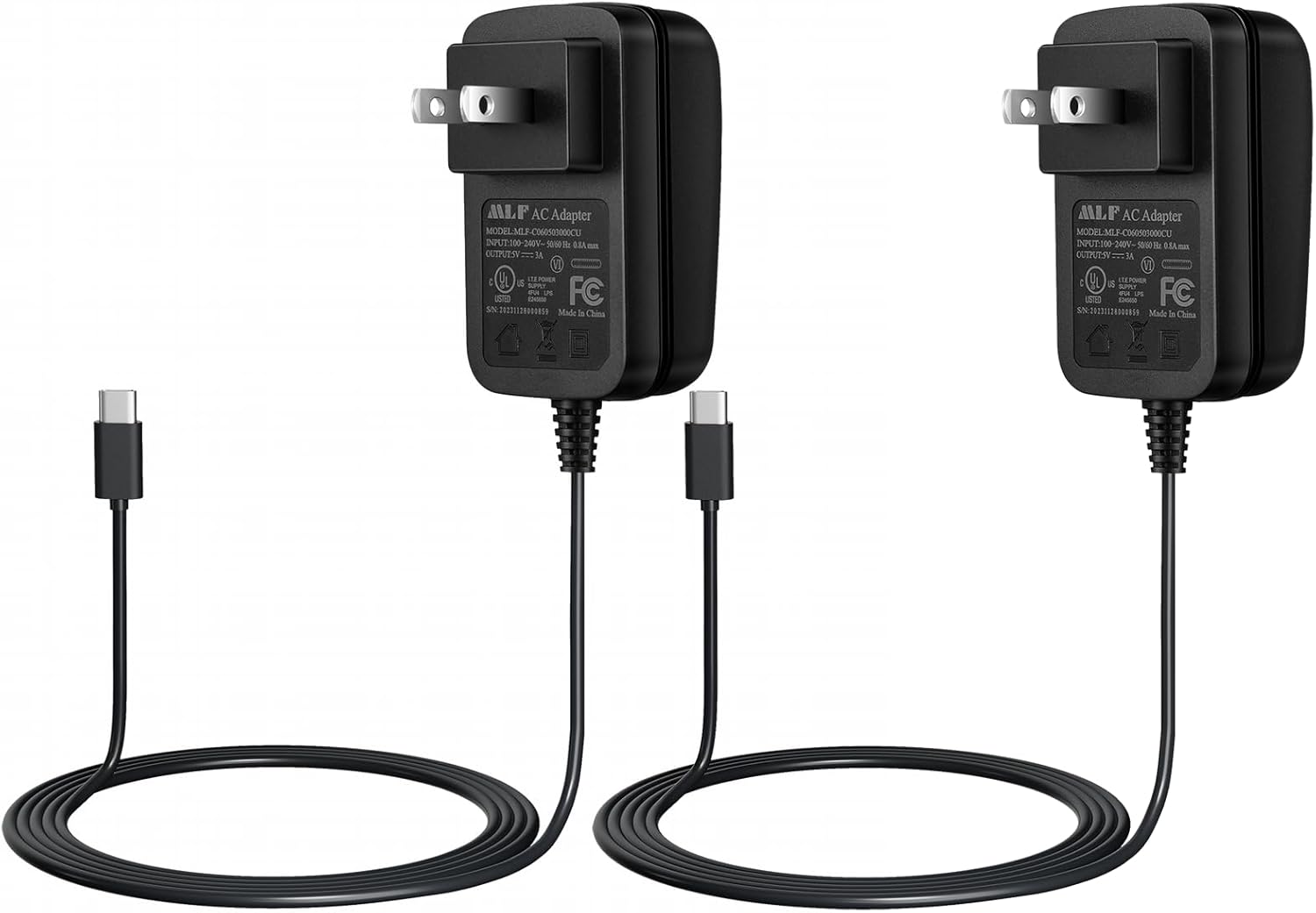 UL Listed 5V 3A USB C Power Adapter (Pack of 2)
