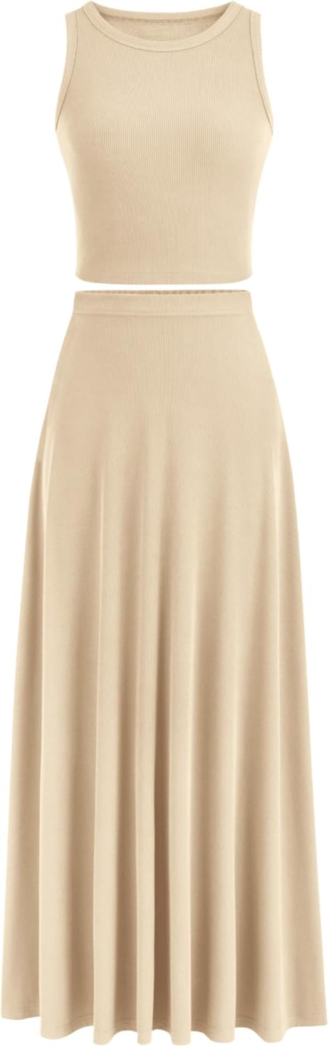 PRETTYGARDEN Women's 2 Piece Maxi Skirt Set for Summer Style