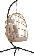 Egg Chair Outdoor with Stand Hanging Wicker Swing Chair - Cream
