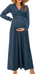 Fall Maternity Maxi Dress for Women - Wrap V Neck Nursing Style