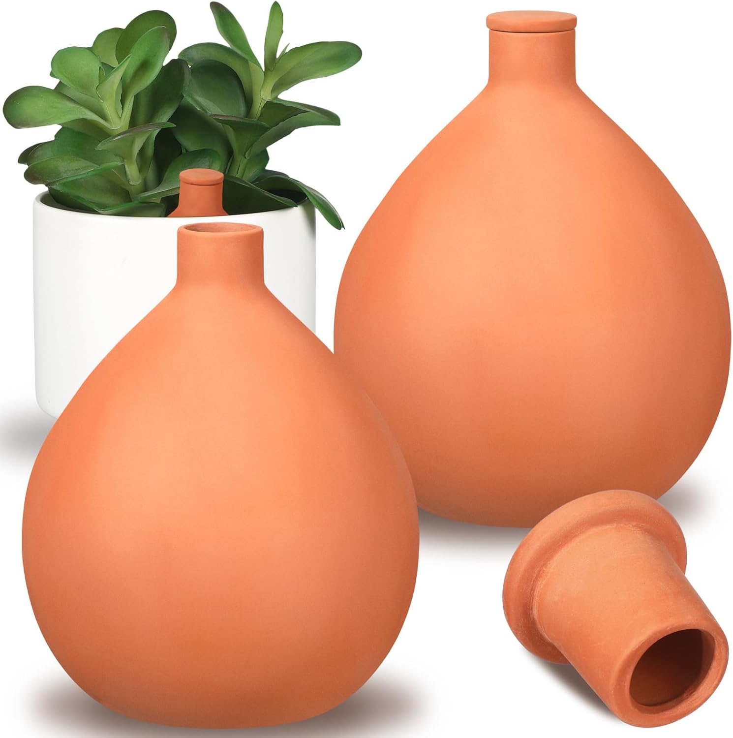 2 Pcs Large Terracotta Watering Pots for Indoor Outdoor Plants