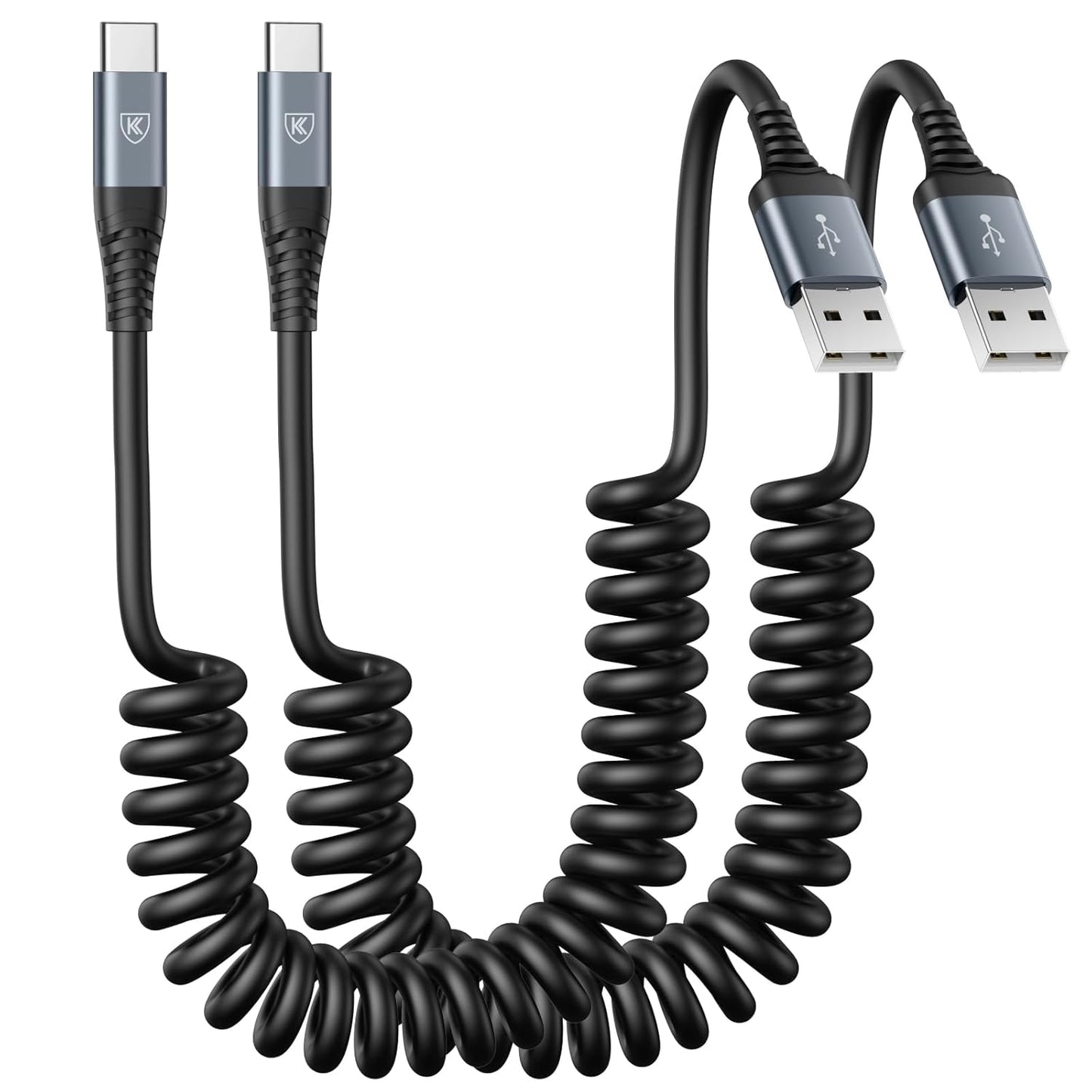 Fast Charging Coiled USB-C Cable [2-Pack, 3ft] - Compatible with Multiple Devices
