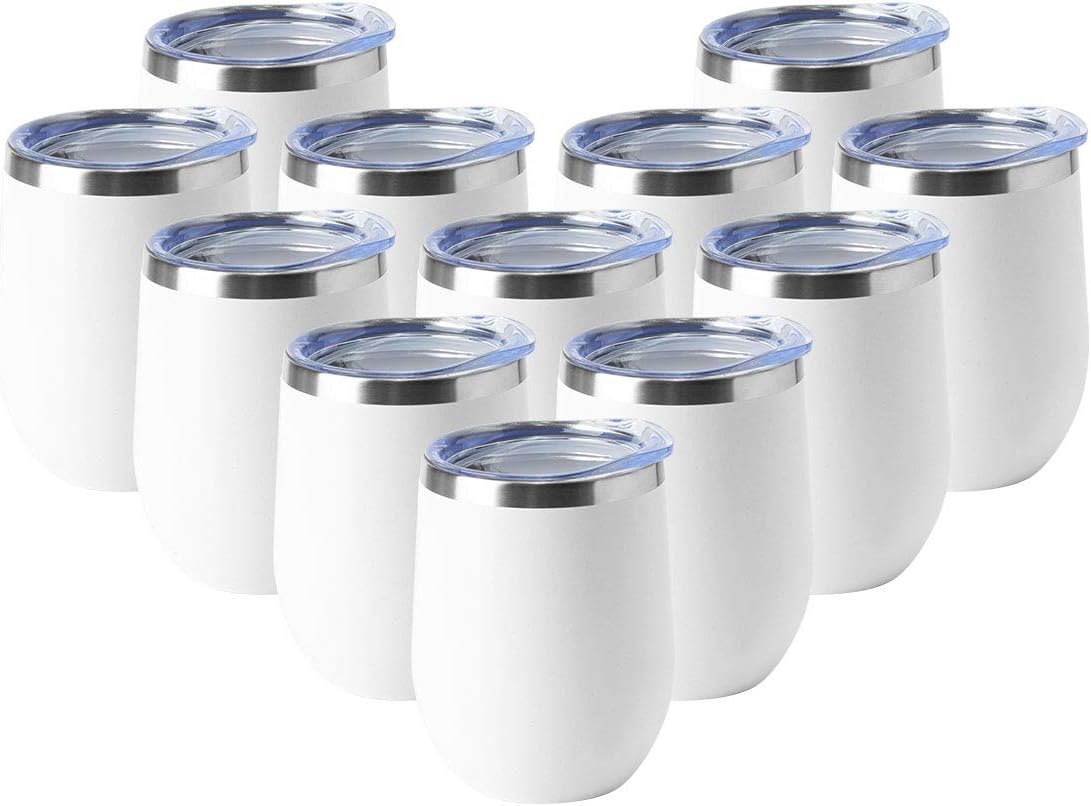 12oz Wine Tumbler with Lid for Hot & Cold Drinks - 12 Pack