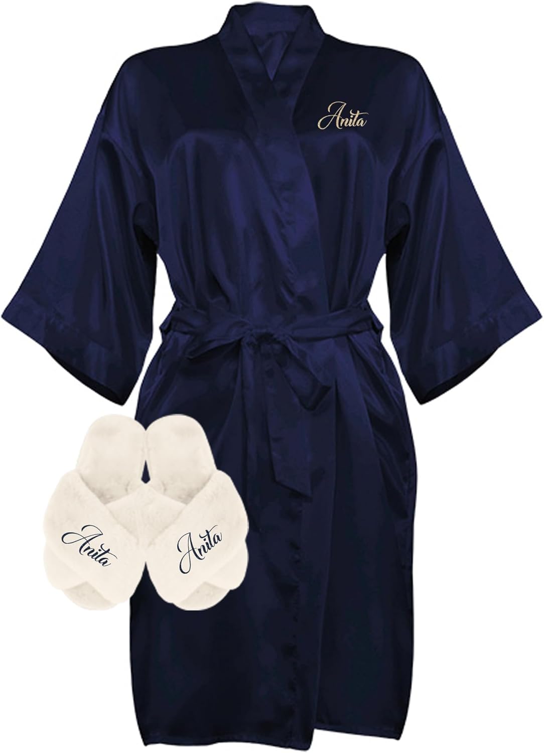 Custom Women Satin Robes and Slippers Gift Set for Her
