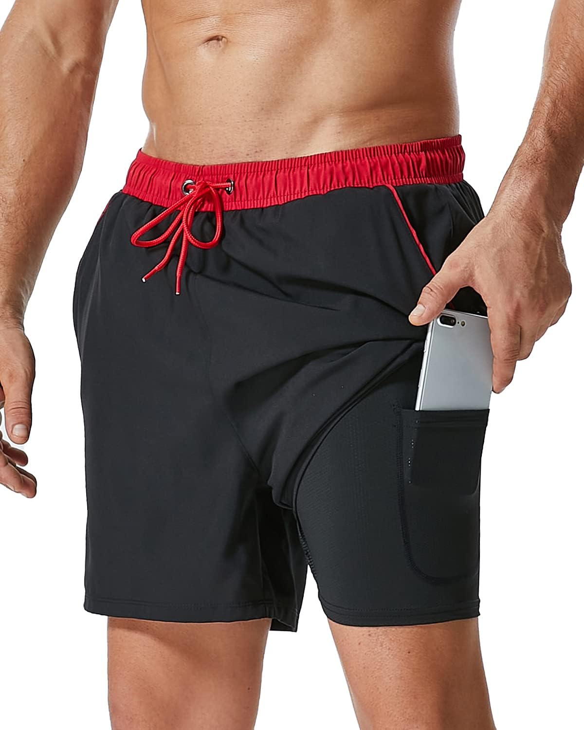 SILKWORLD Mens Swim Trunks with Compression Liner for Comfort