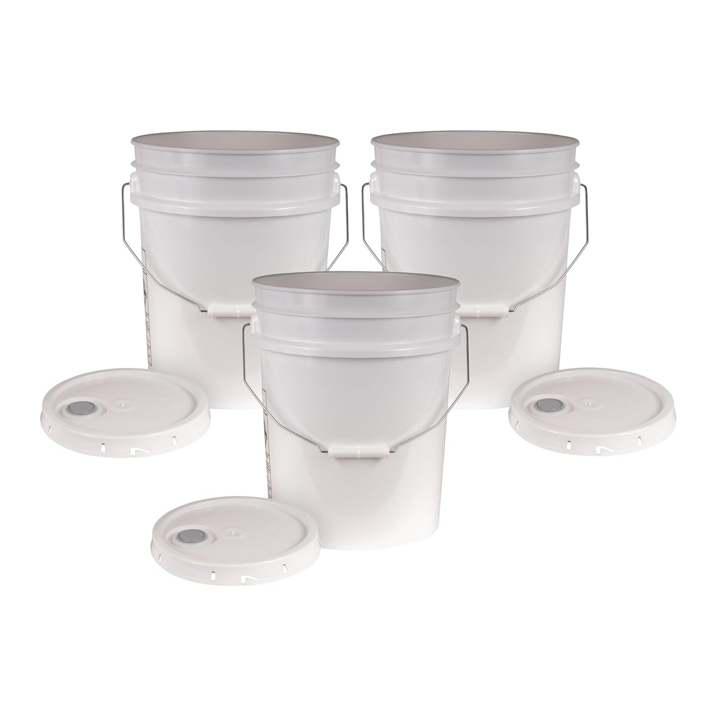 5 Gallon White Bucket with Pour Spout Lid - 3 Pack for Versatile Use