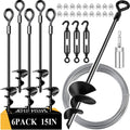 15in 6 Pack Ground Anchors with Galvanized Cable - Heavy Duty Yard