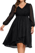 Plus Size Cocktail Dress for Curvy Women - V-Neck Long Sleeve Midi