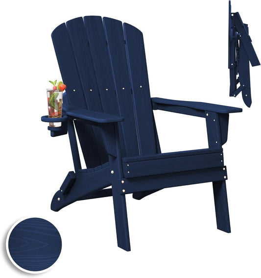 Folding Adirondack Chair with Cup Holder for Outdoor Comfort