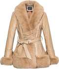 Faux Leather Jacket with Faux Fur Collar - Warm, Elegant Winter Coat