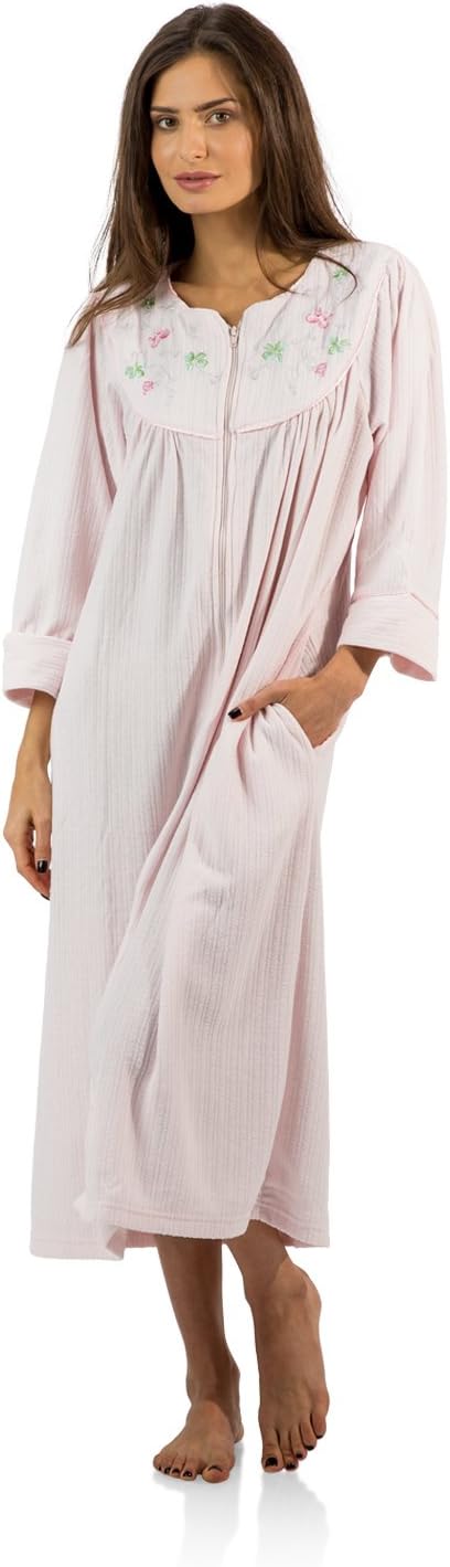 Casual Nights Women's Zipper Front Jacquard Fleece Long Robe