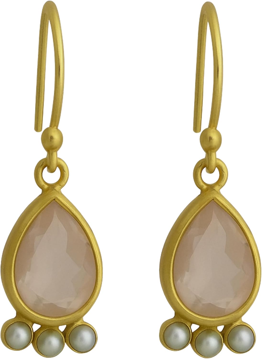 Handmade Green Amethyst and Pearl Gold Plated Drop Earrings