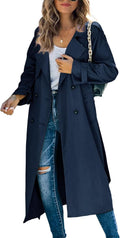 Makkrom Women's Double Breasted Long Trench Coat - Windproof Slim well