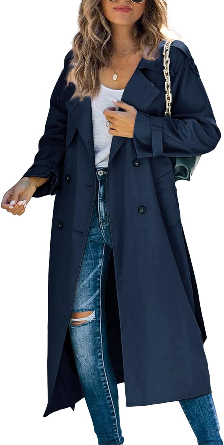 Makkrom Women's Double Breasted Long Trench Coat for Style