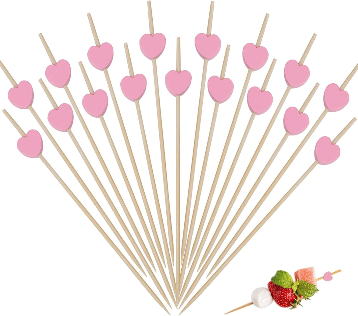Naturahand Pink Heart Fruit Toothpicks - Romantic Valentines Party Skewers!