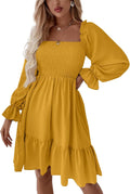 LYANER Square Neck Lantern Long Sleeve Ruffle Shirred Flowy