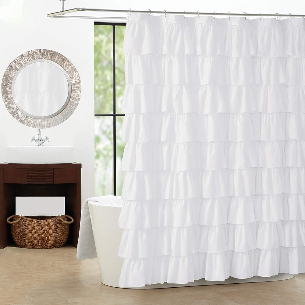 WestWeir Farmhouse White Shower Curtain - Double Layer Fabric, Textured Fashion