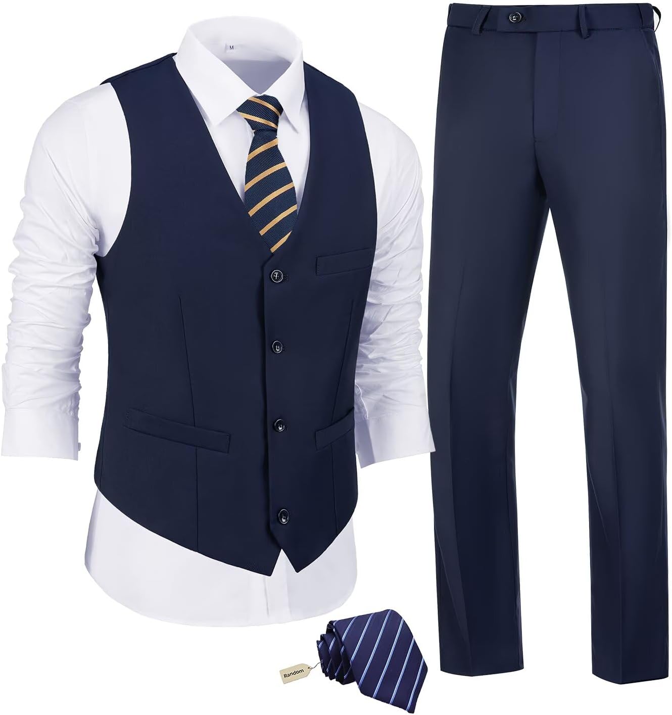 JPF Men's 3 Piece Slim Fit Suit Set with Vest and Tie Included