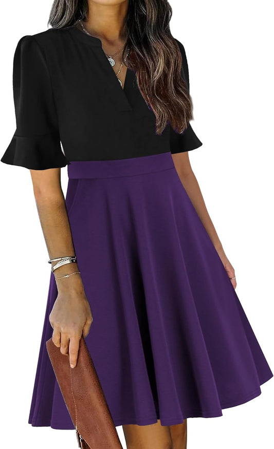 Mokayee Womens Summer V Neck Ruffle Short Sleeve Dress