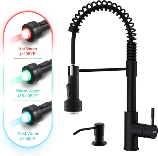 GIMILI Black Kitchen Faucet with LED Light and Soap Dispenser