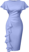 Memoriesea Vintage Church Ruffle Sleeve Ruched Bodycon (Style 4FBB)