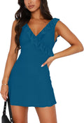Women's Sexy V Neck Sleeveless Backless Ruffles Dress - Elegant Party