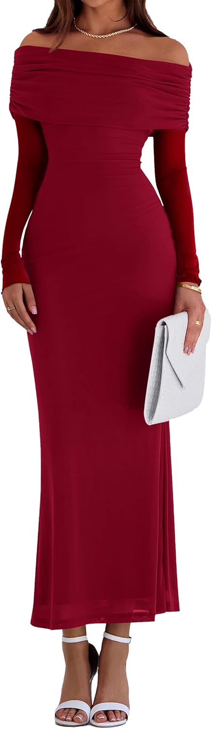 Elegant Off The Shoulder Long Sleeve Maxi Dress for Women