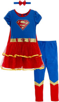 Girls Superhero Costume 4-Piece Dress Leggings Cape Headband