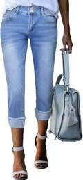 Sidefeel Women's Capri Jeans High Waisted Stretchy Roll-up Skinny are