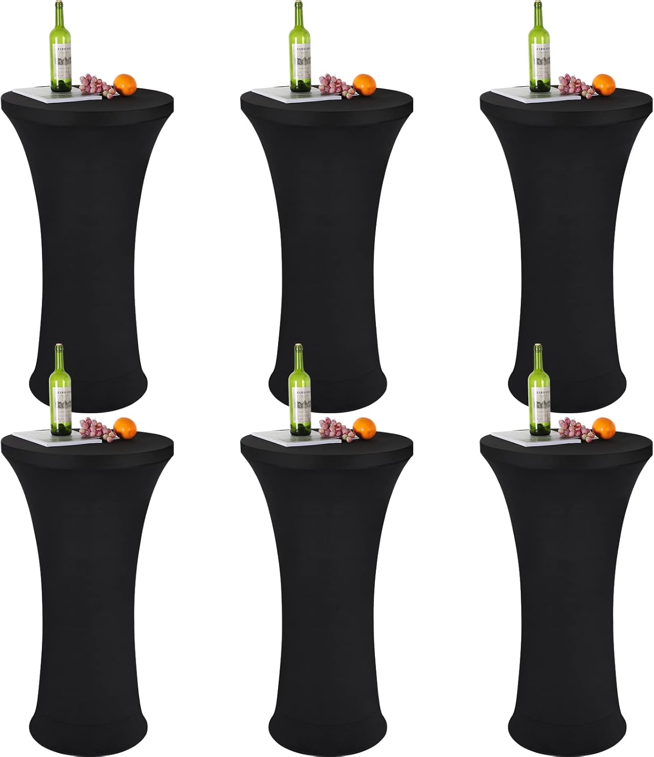 6 Pack Black Spandex Cocktail Tablecloth Set by Tegeme