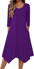 Zeagoo Midi Women 3/4 Sleeve A Line Dress - Comfortable Everyday Midi