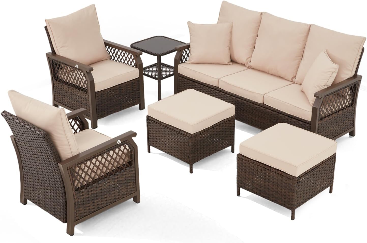 6 Piece Outdoor Patio Furniture Set with Adjustable Backrest