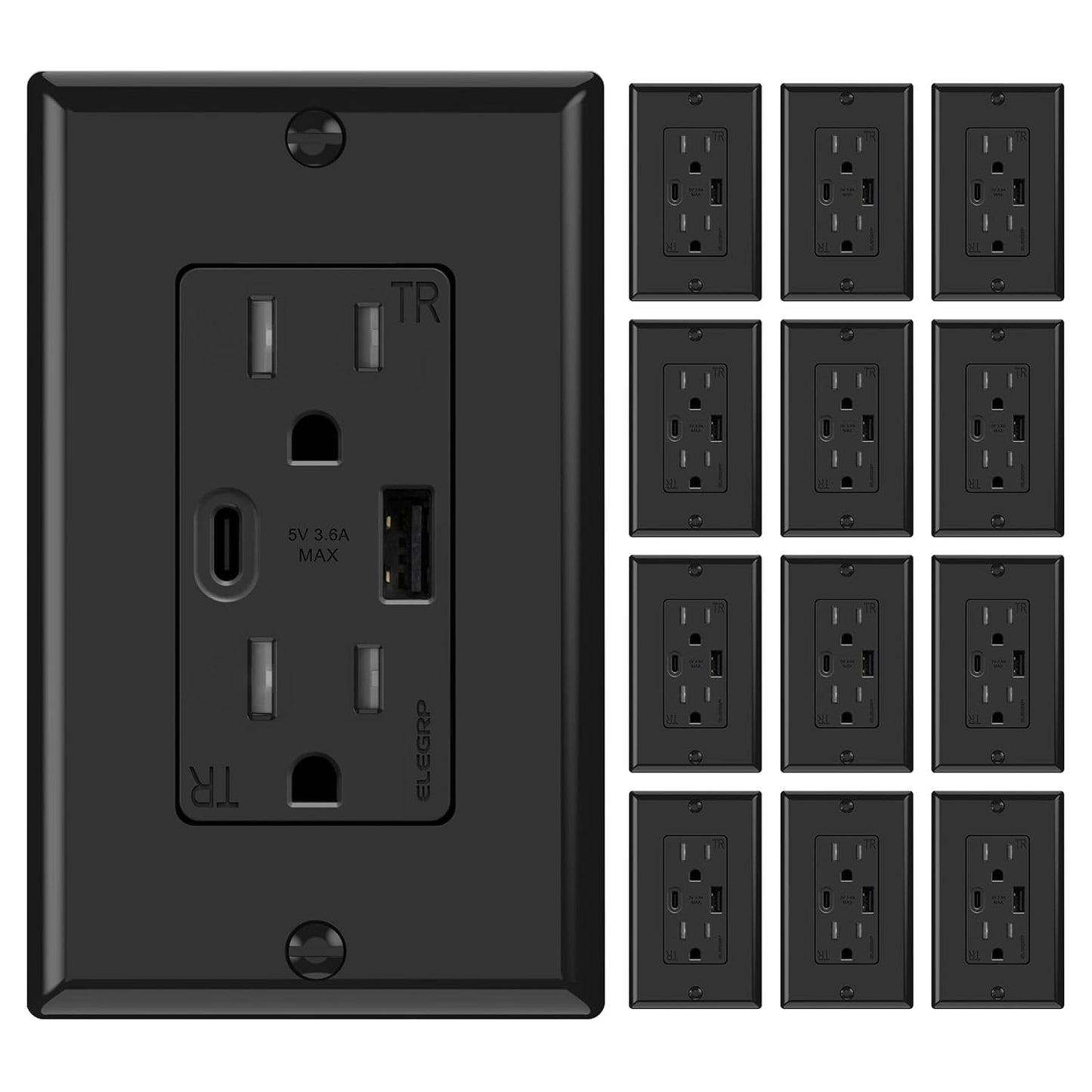 ELEGRP Wall Outlets 12 Pack with USB Ports for Fast Charging