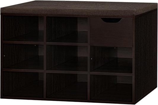 DINZI LVJ Shoe Bench with Drawer and 8 Cubbies for Storage