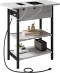 LIDYUK End Table with Charging Station - Flip Top Nightstand for Small