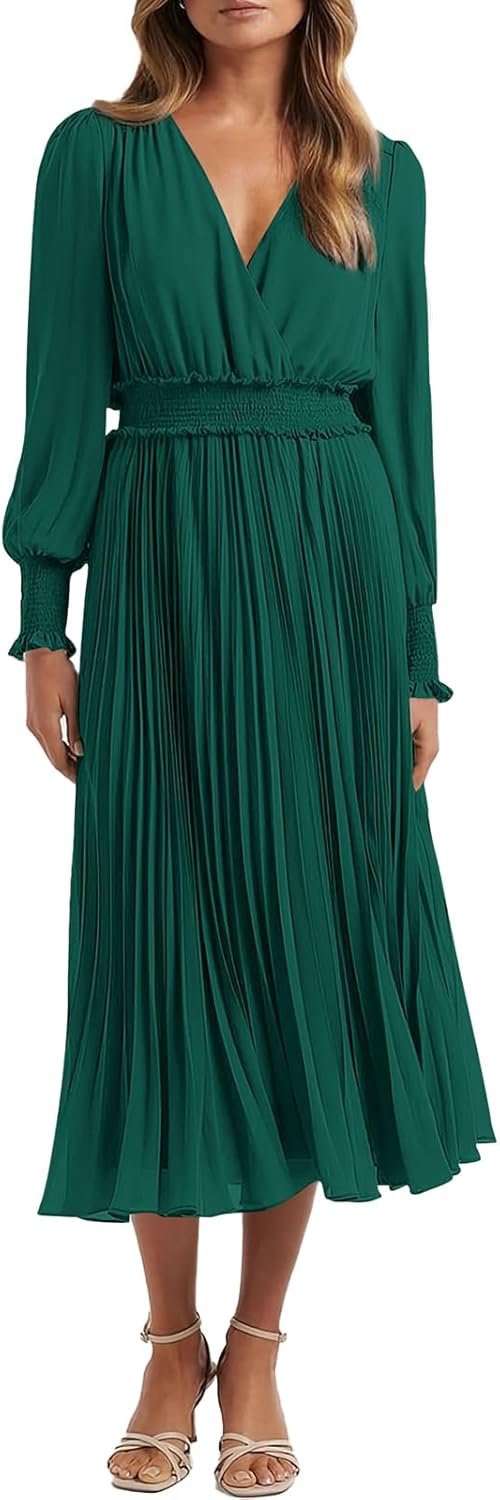 PRETTYGARDEN Womens Wrap V Neck Midi Dress for Any Occasion