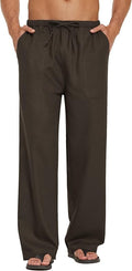 Mens Linen Loose Pant Lightweight Elastic Waist Trouser - Beach Ready
