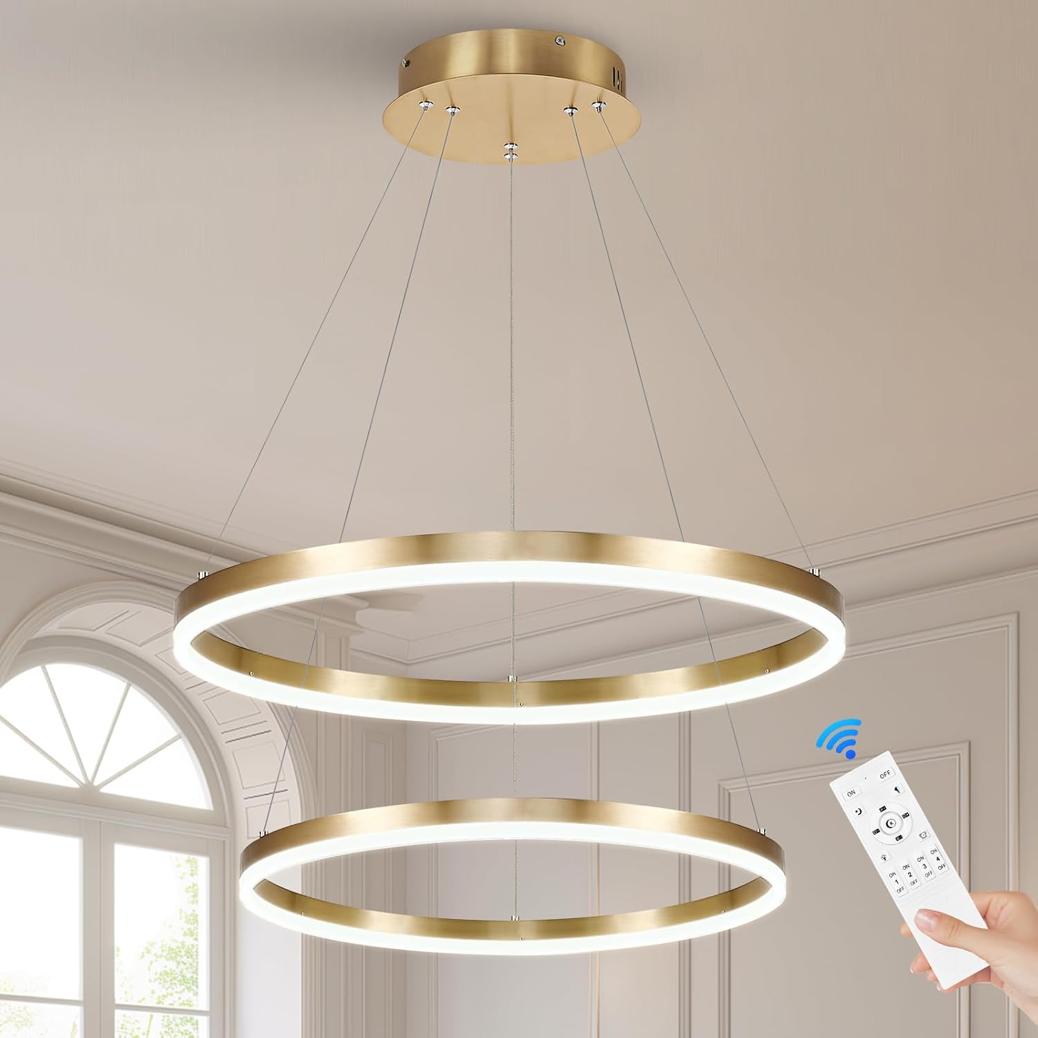 Modern LED Chandelier Gold for Dining Room with Remote Control
