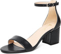 GENSHUO Women's Low Kitten Heel Sandals Strappy Open Square Toe