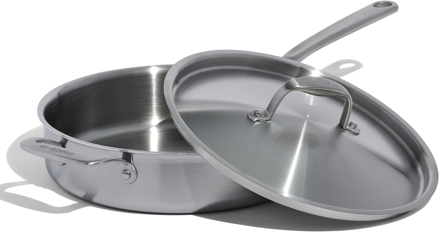 Professional Grade 3.5 Qt Saute Pan - 5 Ply Stainless - Italy Crafted