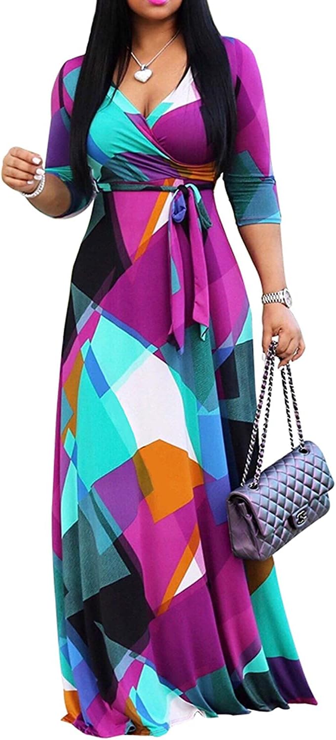 Plus Size Maxi Dress for Women Casual Summer Sundress V-Neck