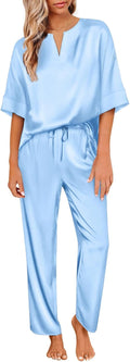 Ekouaer Satin Pajama Set Womens Silk Short Sleeve V Neck - Soft very